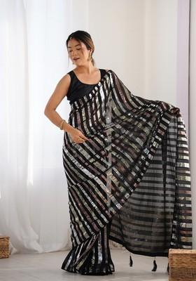 Black Sequin Embroidered Georgette Saree Set