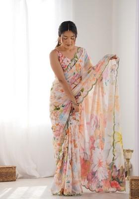 Multi Mirror Work Chiffon Saree Set