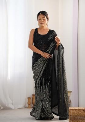 Black Embroidered Georgette Saree Set