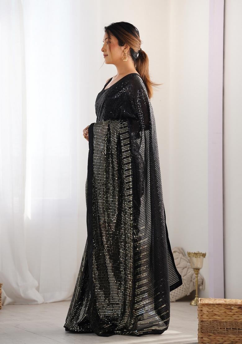 Black Embroidered Georgette Saree Set