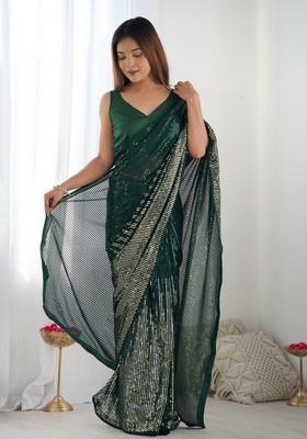 Green Embroidered Georgette Saree Set