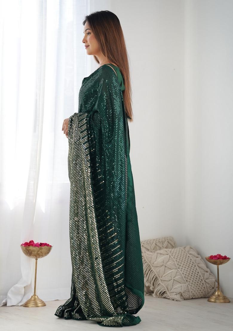 Green Embroidered Georgette Saree Set