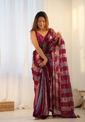 Red Sequin Embroidered Georgette Saree Set