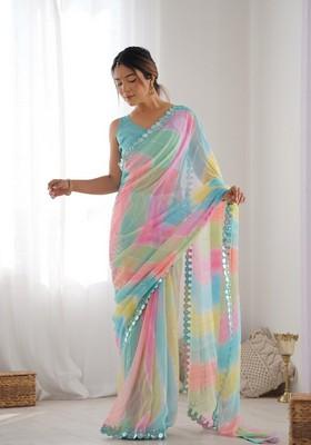 Multi Printed Georgette Saree Set