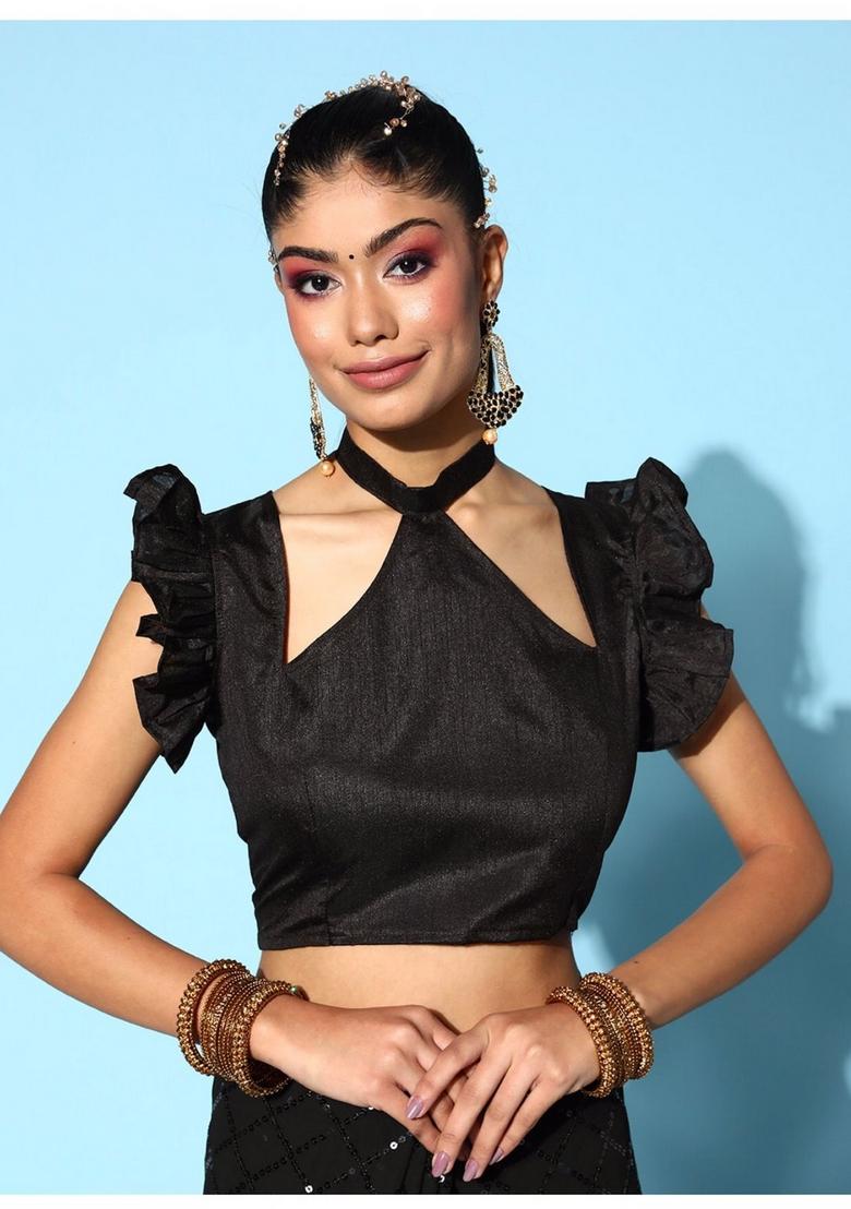 Black Sequin Embroidered Georgette Saree Set