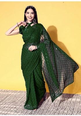 Green Sequin Embroidered Georgette Saree Set