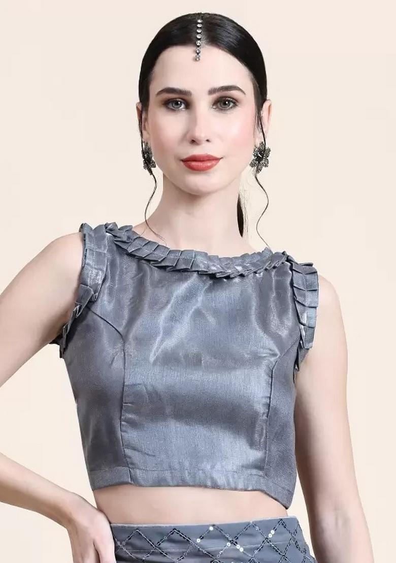 Grey Sequin Embroidered Georgette Saree Set