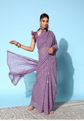 Onion Sequin Embroidered Georgette Saree Set