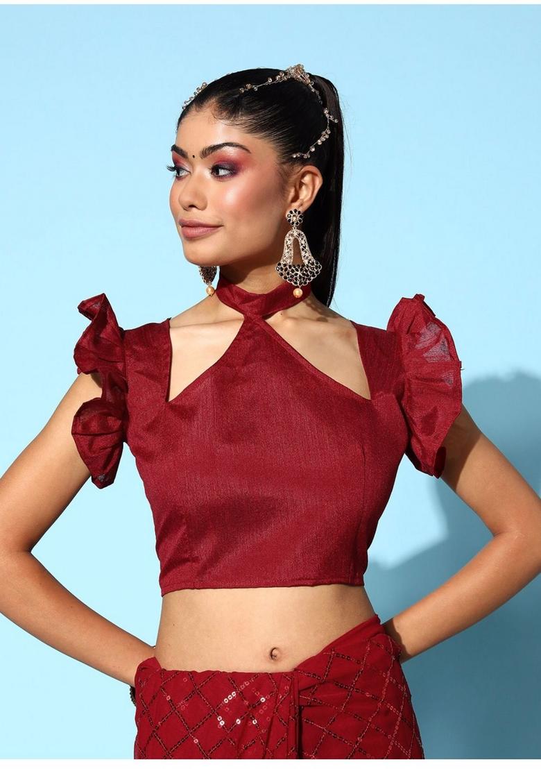 Red Sequin Embroidered Georgette Saree Set