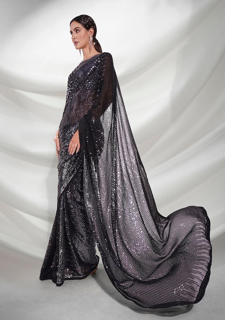 Black Sequin Embroidered Georgette Saree Set
