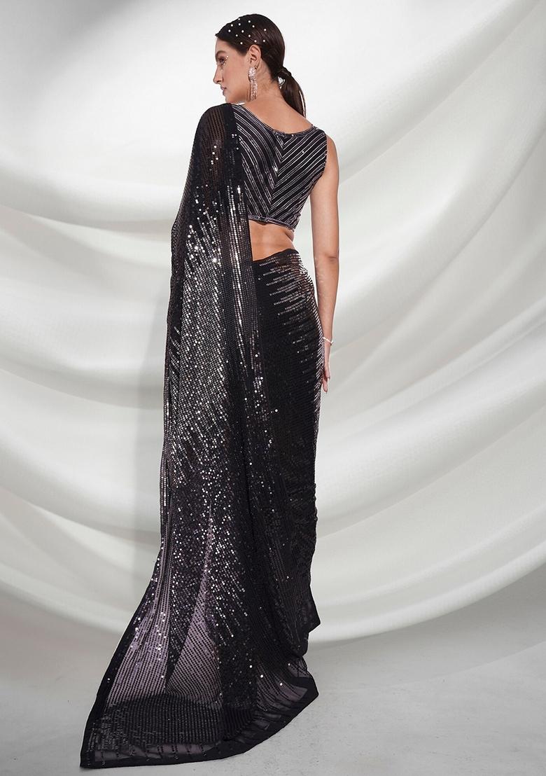 Black Sequin Embroidered Georgette Saree Set