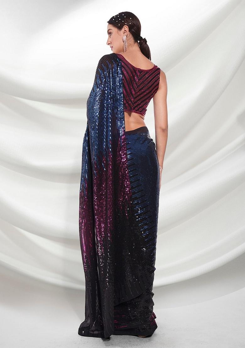 Pink Sequin Embroidered Georgette Saree Set