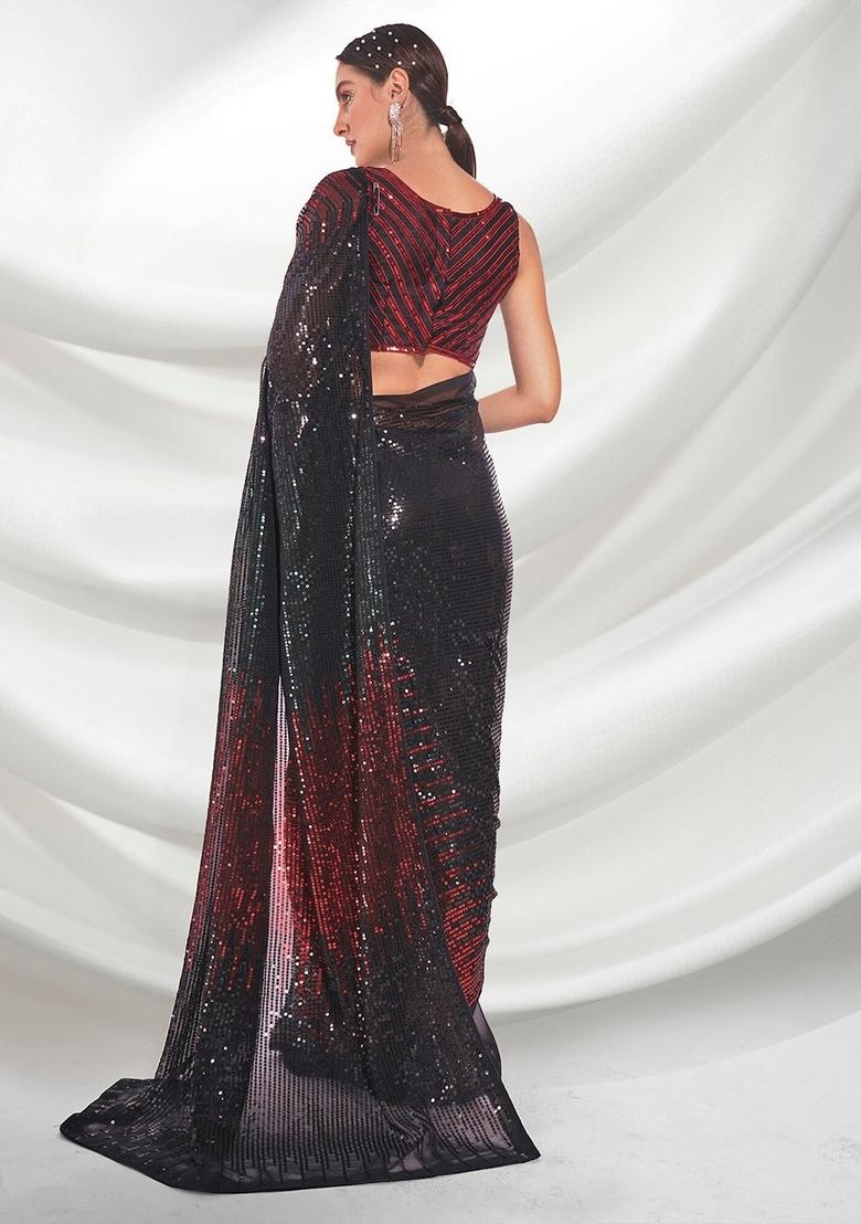Red Sequin Embroidered Georgette Saree Set