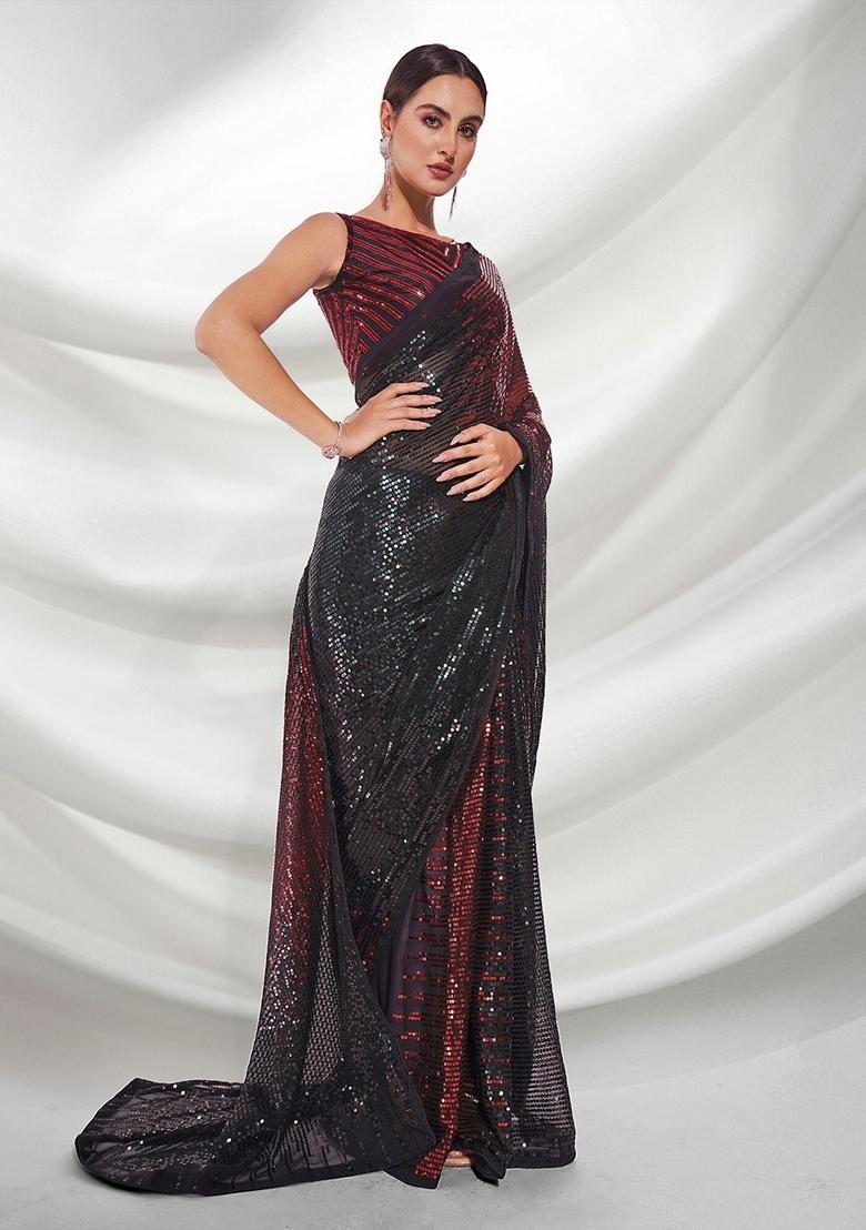 Red Sequin Embroidered Georgette Saree Set