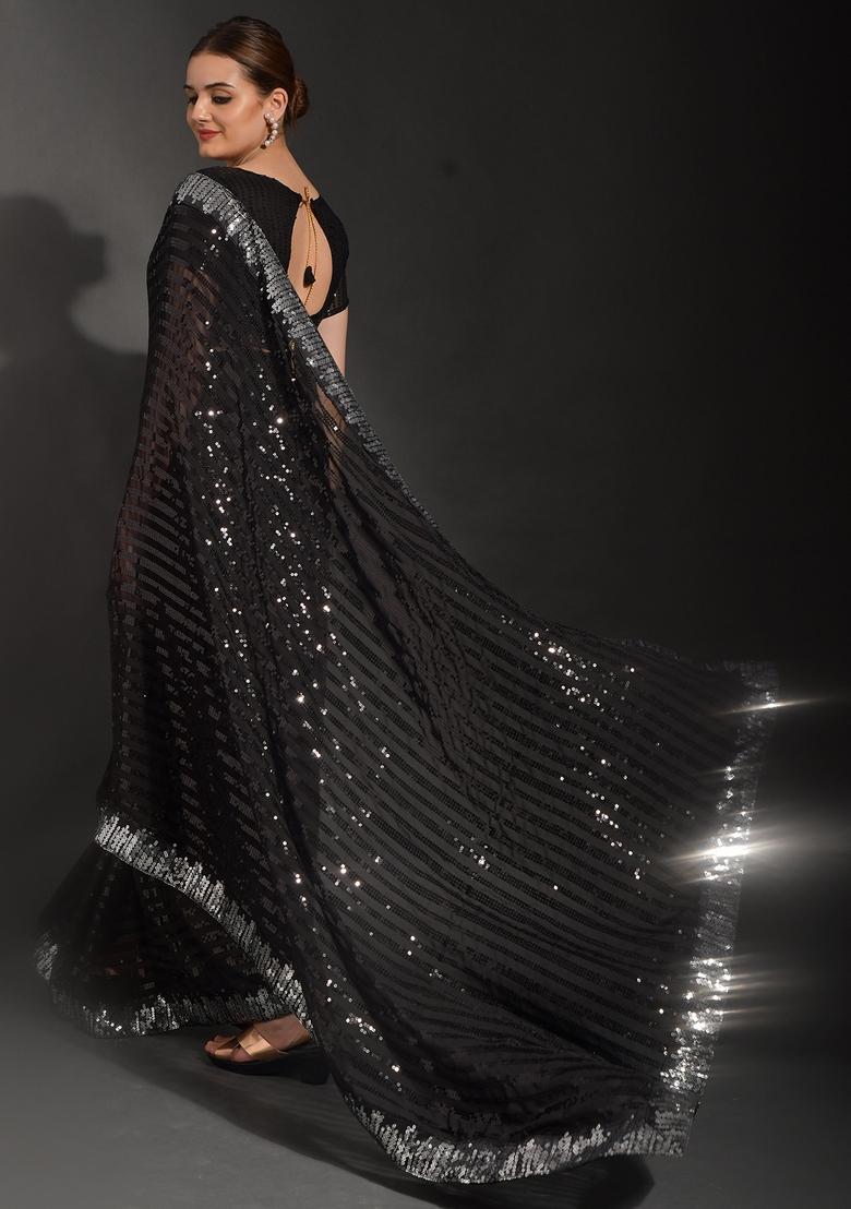 Black Sequin Embroidered Georgette Saree Set