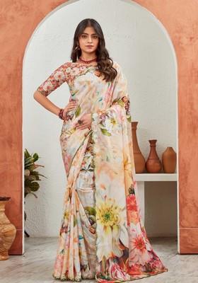 Multi Mirror Work Chiffon Saree Set