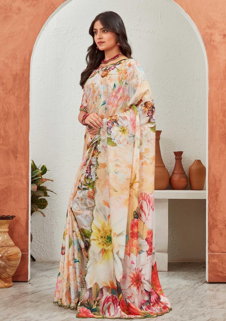 Multi Mirror Work Chiffon Saree Set