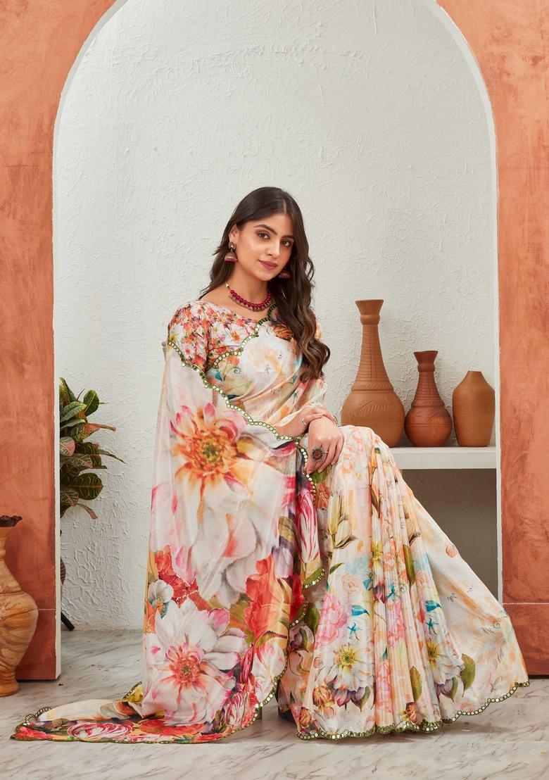 Multi Mirror Work Chiffon Saree Set