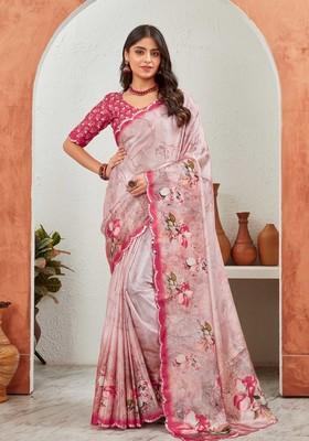 Pink Mirror Work Chiffon Saree Set