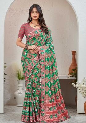 Green Mirror Work Chiffon Saree Set