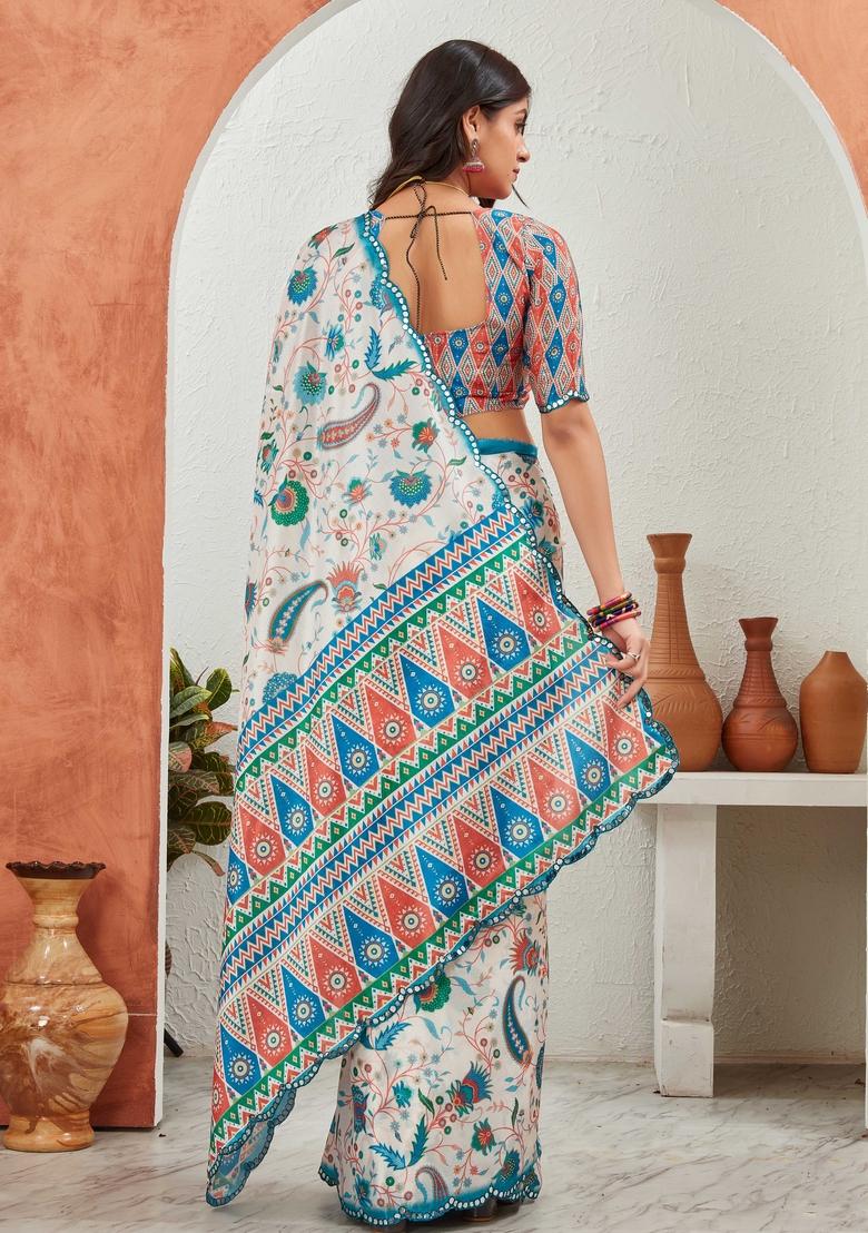 Multi Mirror Work Chiffon Saree Set