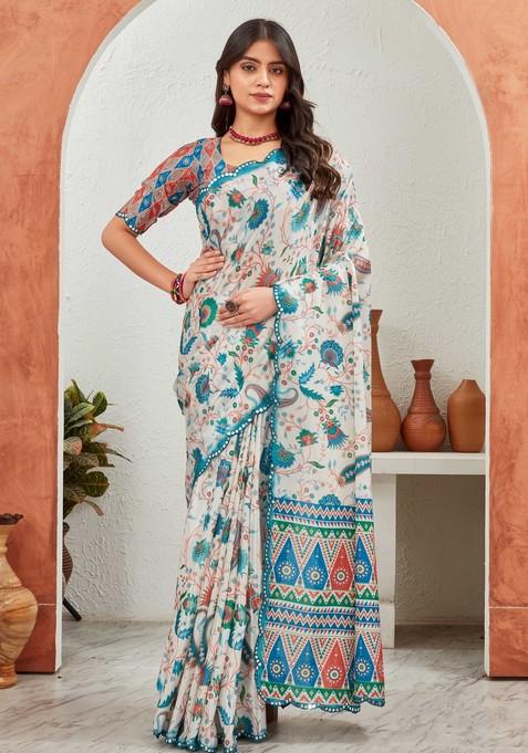 Multi Mirror Work Chiffon Saree Set