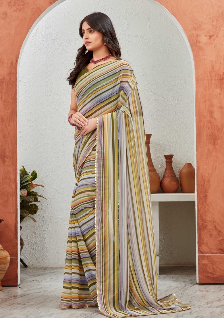 Green Sequin Embroidered Georgette Saree Set