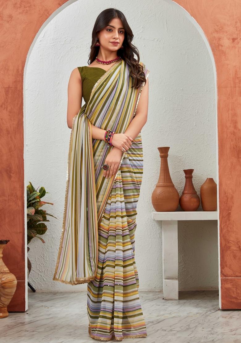 Green Sequin Embroidered Georgette Saree Set