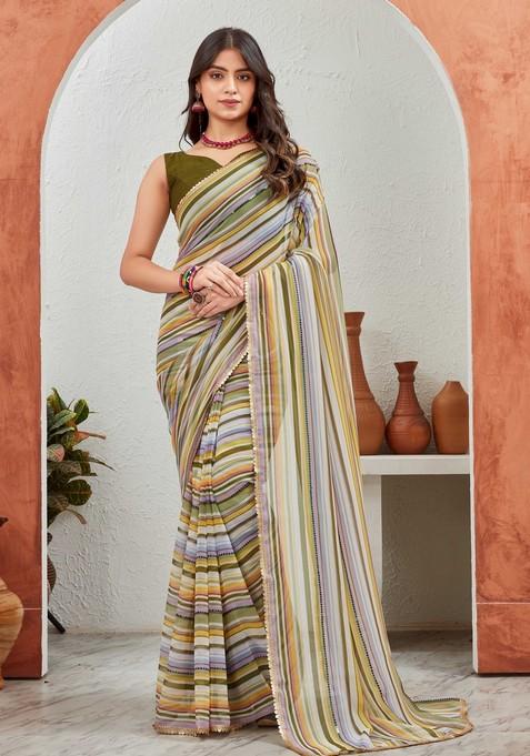 Green Sequin Embroidered Georgette Saree Set