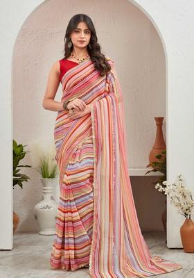 Red Sequin Embroidered Georgette Saree Set