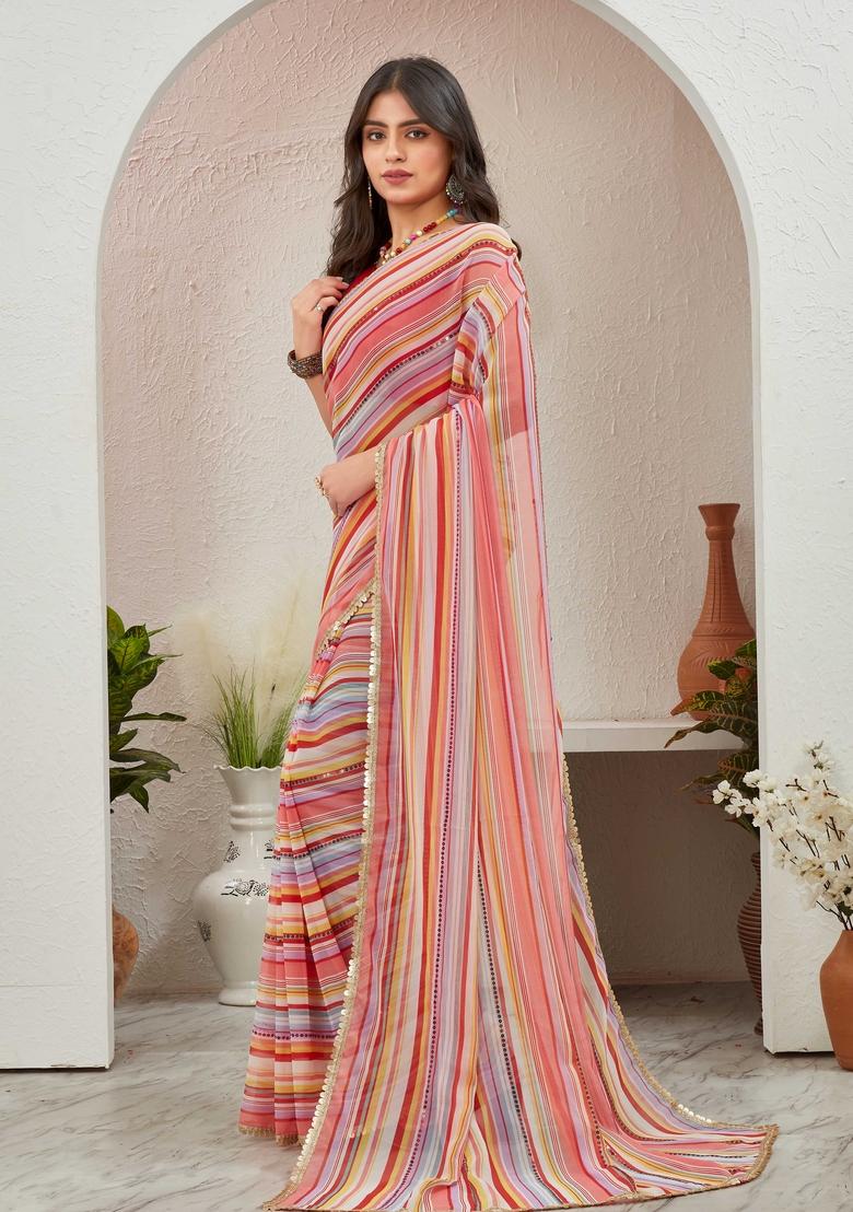 Red Sequin Embroidered Georgette Saree Set