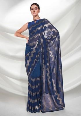 Teal Blue Sequin Embroidered Georgette Saree Set