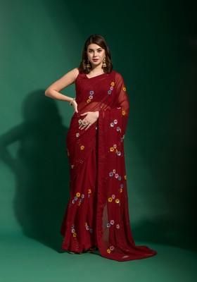 Maroon Sequin Embroidered Georgette Saree Set