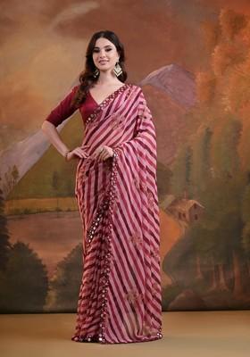 Maroon Mirror Work Georgette Saree Set