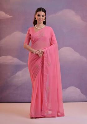 Pink Sequin Embroidered Georgette Saree Set