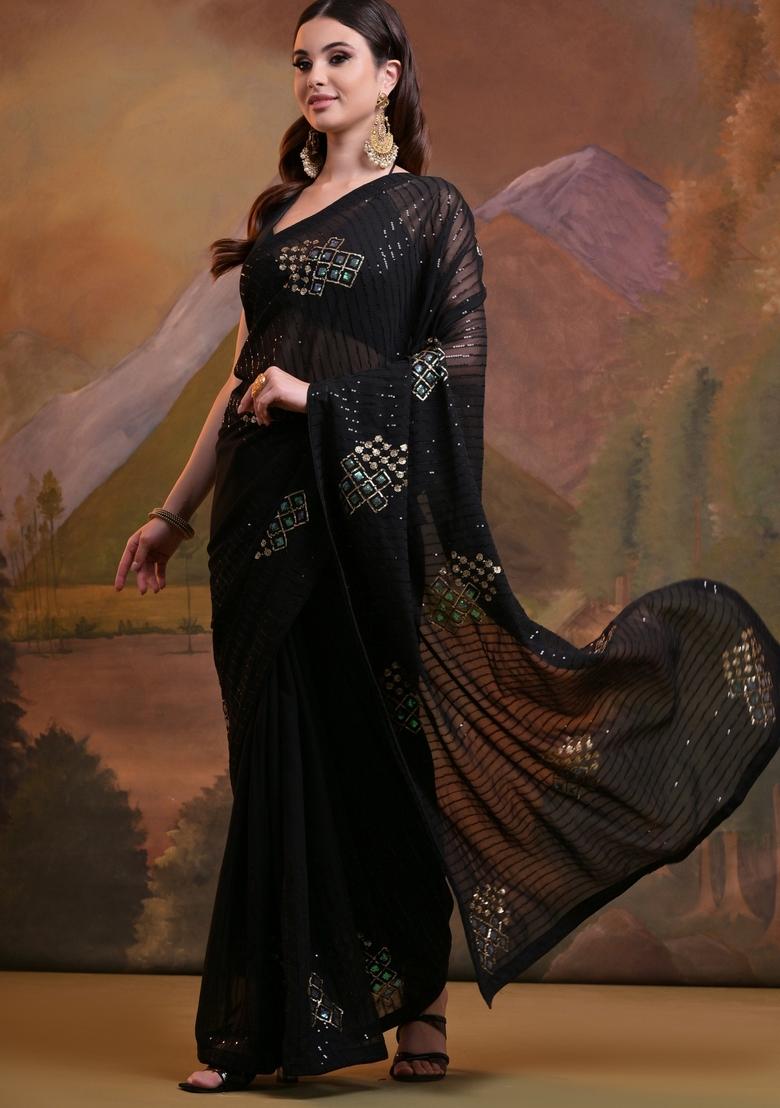 Black Sequin Embroidered Georgette Saree Set