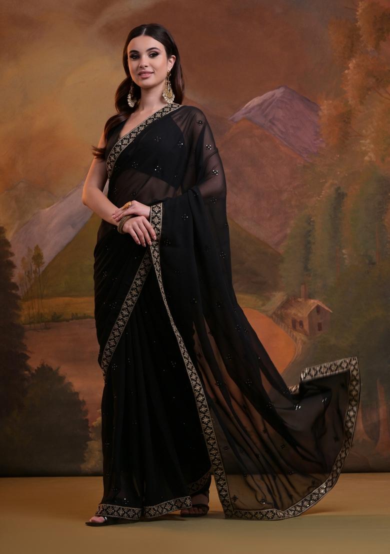 Black Sequin Embroidered Georgette Saree Set