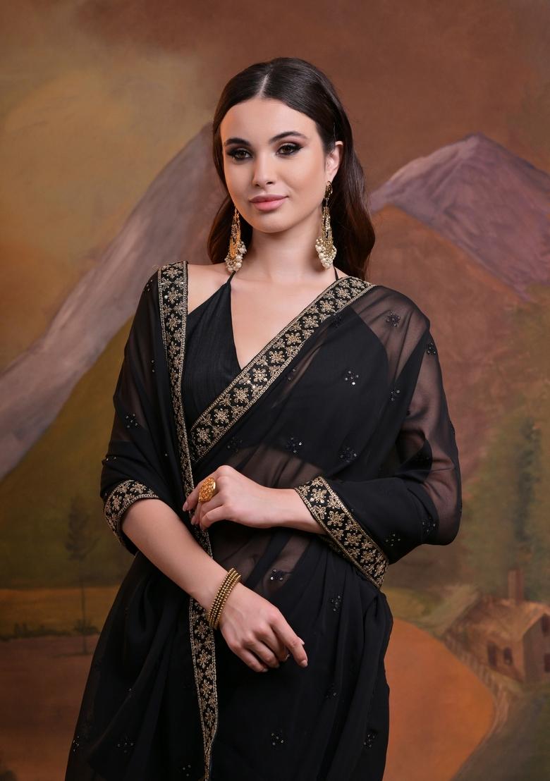 Black Sequin Embroidered Georgette Saree Set