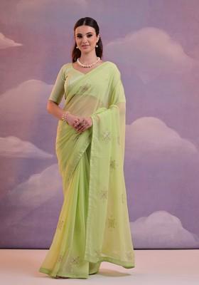 Pista Green Sequin Embroidered Georgette Saree Set