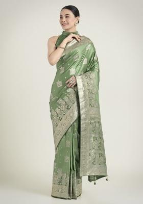 Green Zari Embroidered Silk Saree Set