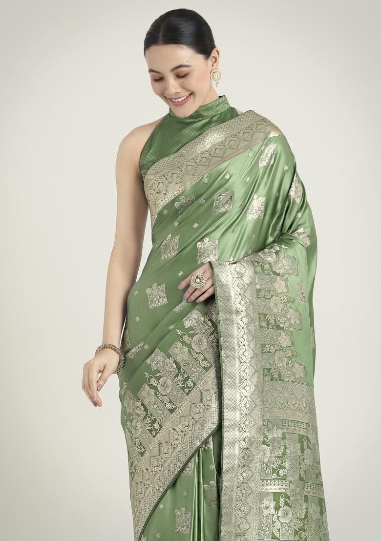 Green Zari Embroidered Silk Saree Set