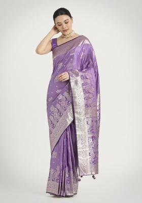Lavender Zari Embroidered Silk Saree Set