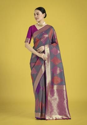 &nbsp;Multicolor Zari Embroidered Silk Saree Set