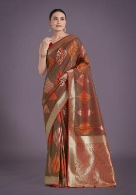 Red Zari Embroidered Silk Saree Set