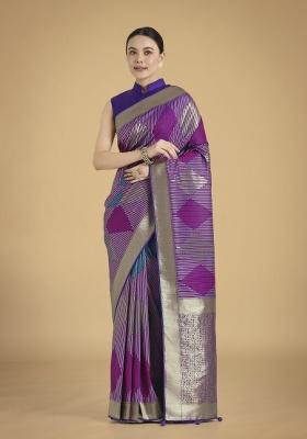 Lavender Zari Embroidered Silk Saree Set