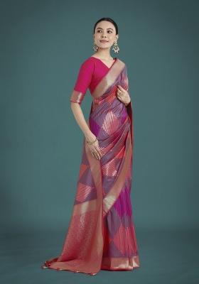 Pink Zari Embroidered Silk Saree Set