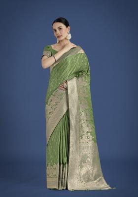 Green Zari Embroidered Silk Saree Set