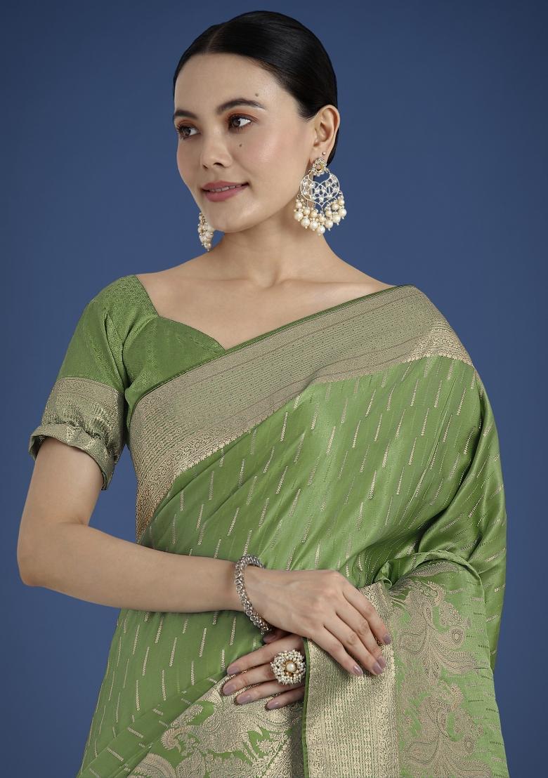 Green Zari Embroidered Silk Saree Set