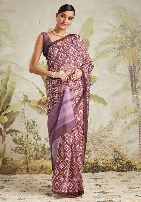 Wine Embroidered Cotton Saree Set