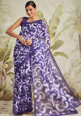 Purple Abstract Cotton Saree Set